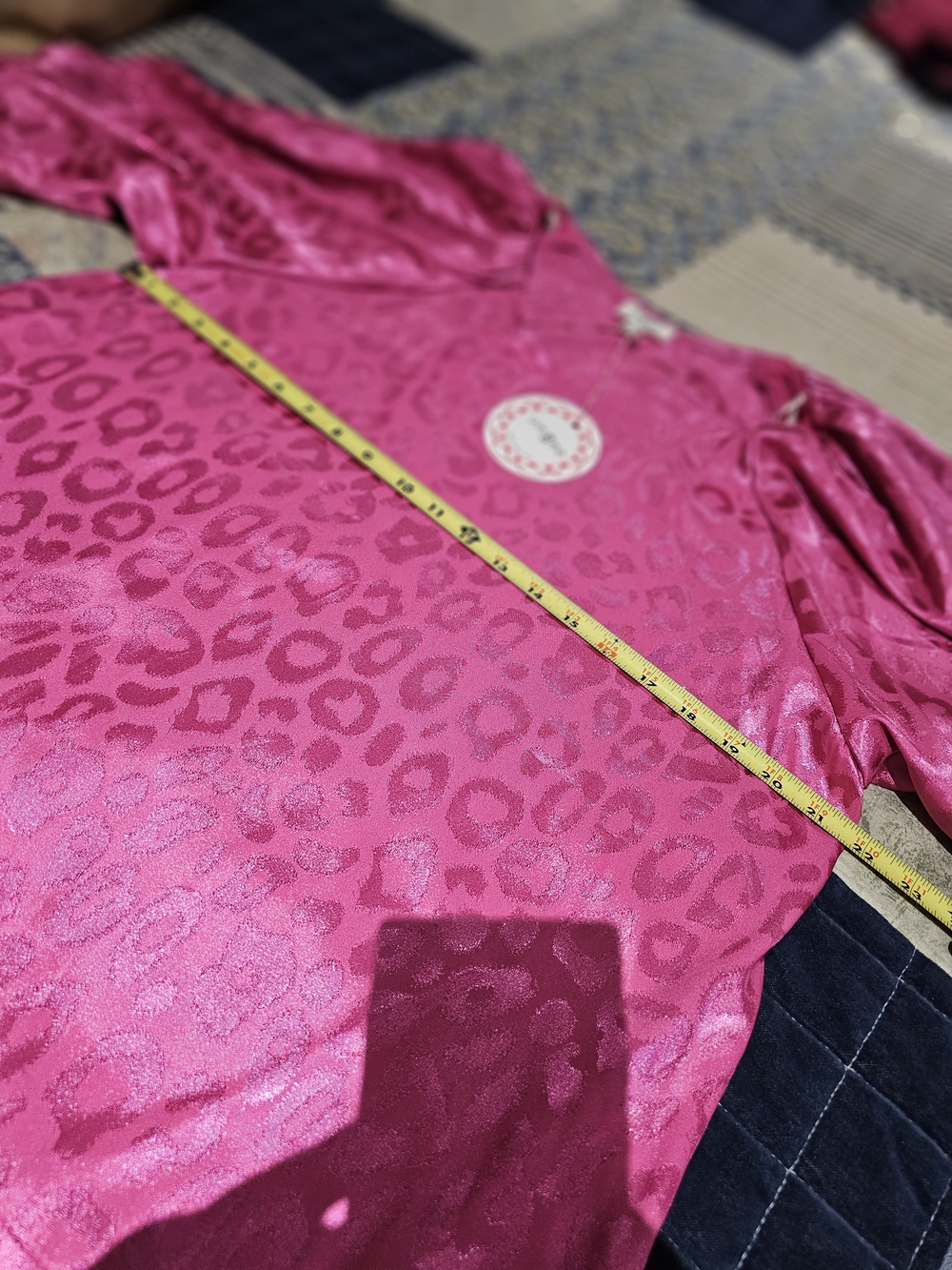 Umgee Hot Pink Leopard Satin Blouse - Picture 8 of 10